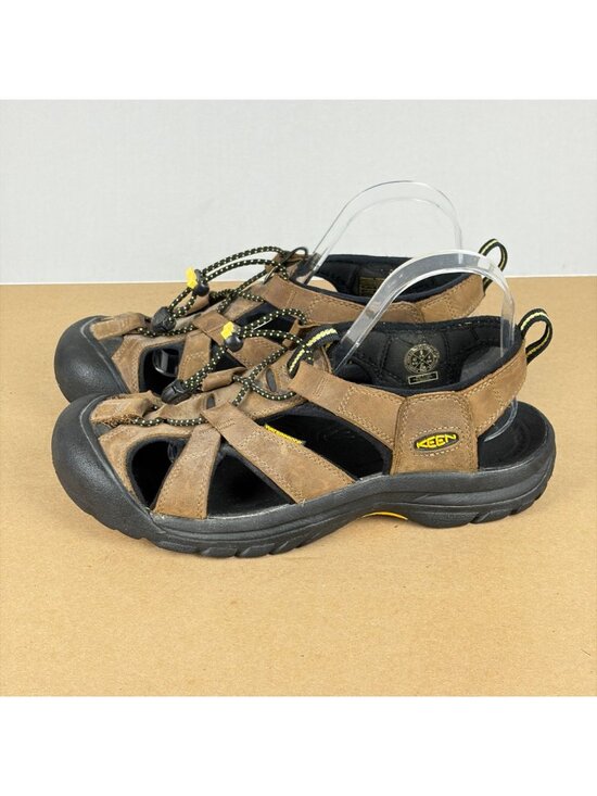 Keen Sarasota Leather Hiking Sandals Mens 9 Brown Bungee Lace Closed Toe